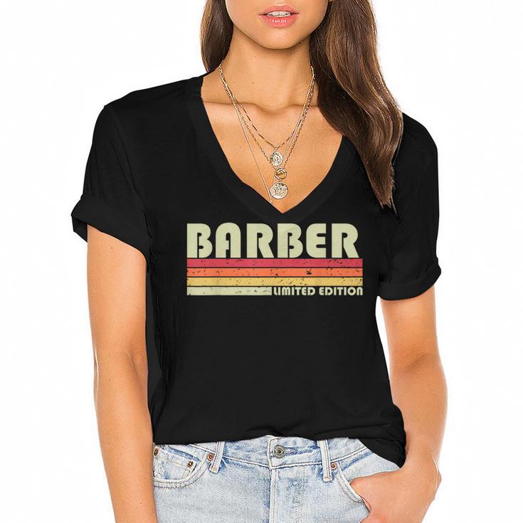 Personal Christmas Retro Vintage Graduation BARBER Job Title Profession Birthday Worker Idea Women's Jersey Short Sleeve Deep V-Neck Tshirt				