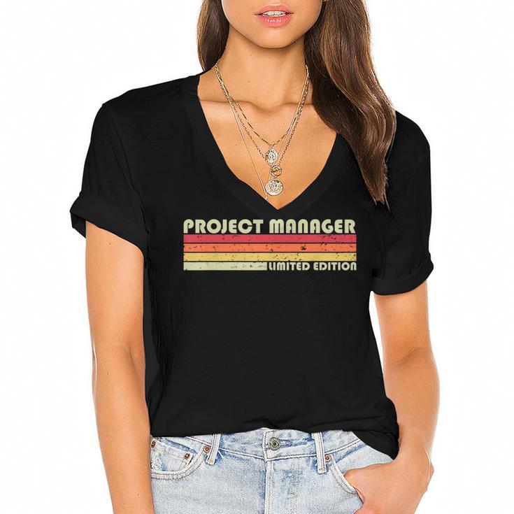 Personal Christmas Retro Vintage Graduation Project Manager Job Title Profession Birthday Worker Women's Jersey Short Sleeve Deep V-Neck Tshirt				