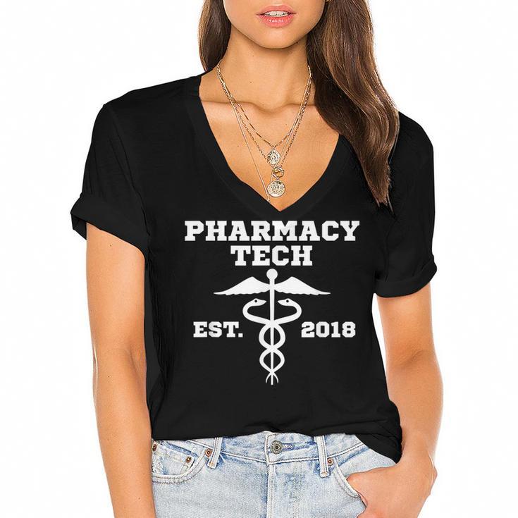 Pharmacy Tech Graduation T Shirt Student Est 2018 Women's Jersey Short Sleeve Deep V-Neck Tshirt				