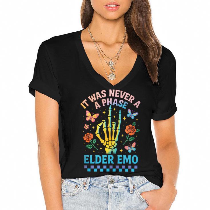 It Was Never A Phase Elder Emo Nostalgia Women's Jersey Short Sleeve Deep V-Neck Tshirt
