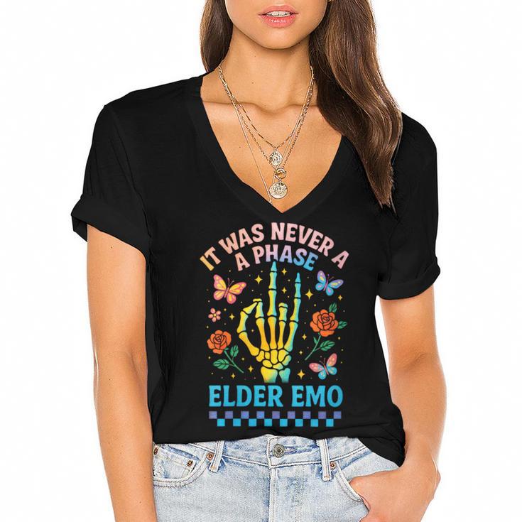 It Was Never A Phase Elder Emo Nostalgia Women's Jersey Short Sleeve Deep V-Neck Tshirt				
