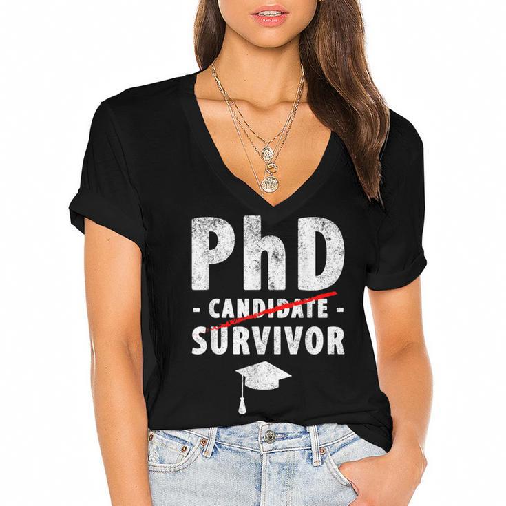PhD Candidate Survivor PhD Graduation Women's Jersey Short Sleeve Deep V-Neck Tshirt				