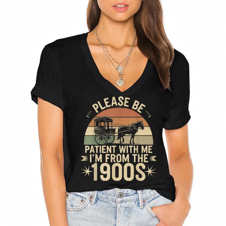 Please Ne Patient With Me I'm From The 1900s Women's Jersey Short Sleeve Deep V-Neck Tshirt