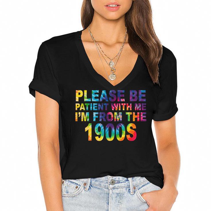 Please Be Be Patient With Me I'm From The 1900s Hippie Women's Jersey Short Sleeve Deep V-Neck Tshirt				
