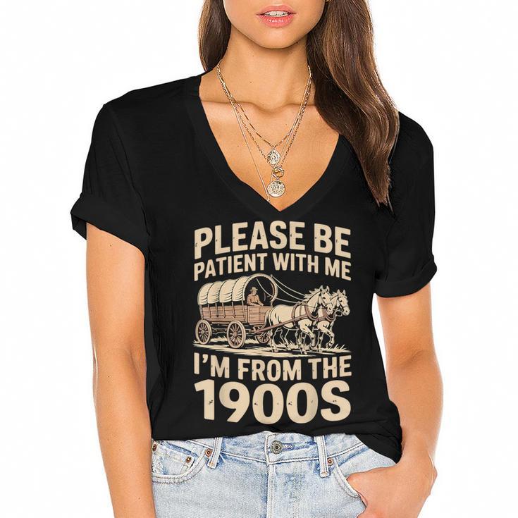 Please Be Patient With My I'm From The 1900s Retired Women's Jersey Short Sleeve Deep V-Neck Tshirt