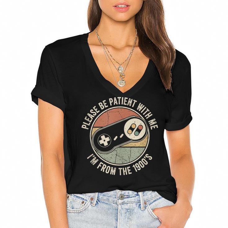 Please Be Patient With Me I'm From The 1900s Retro Gamer Women's Jersey Short Sleeve Deep V-Neck Tshirt				