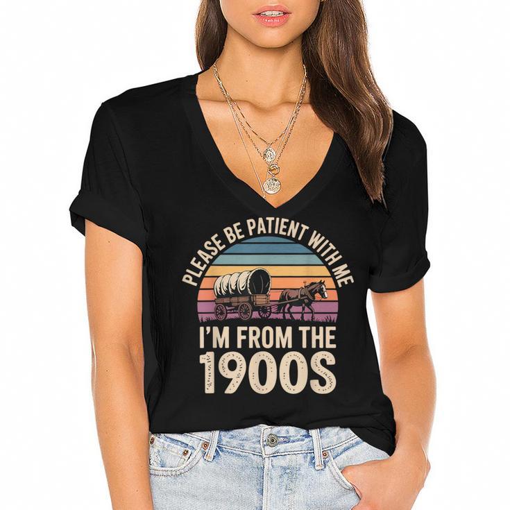 Please Be Patient With My I'm From The 1900s Retro Vintage Women's Jersey Short Sleeve Deep V-Neck Tshirt