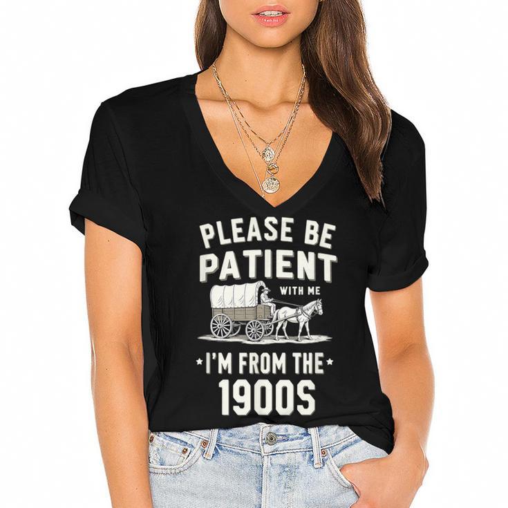 Please Be Patient I'm From The 1900s Retro Women's Jersey Short Sleeve Deep V-Neck Tshirt				