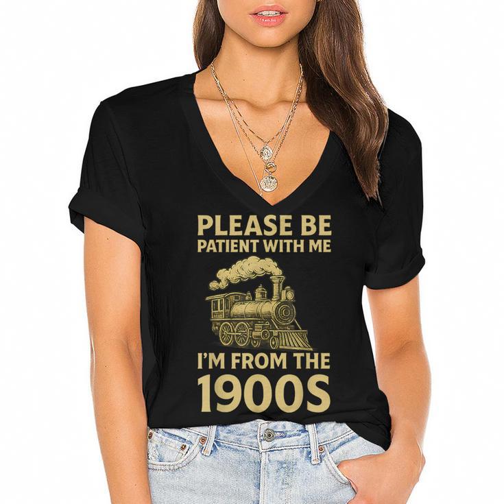 Please Be Patient With Me I'm From The 1900s Steam Train Women's Jersey Short Sleeve Deep V-Neck Tshirt