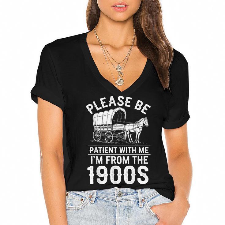 Please Be Patient I'm From The 1900s Vintage Humor 90s Kids Women's Jersey Short Sleeve Deep V-Neck Tshirt				