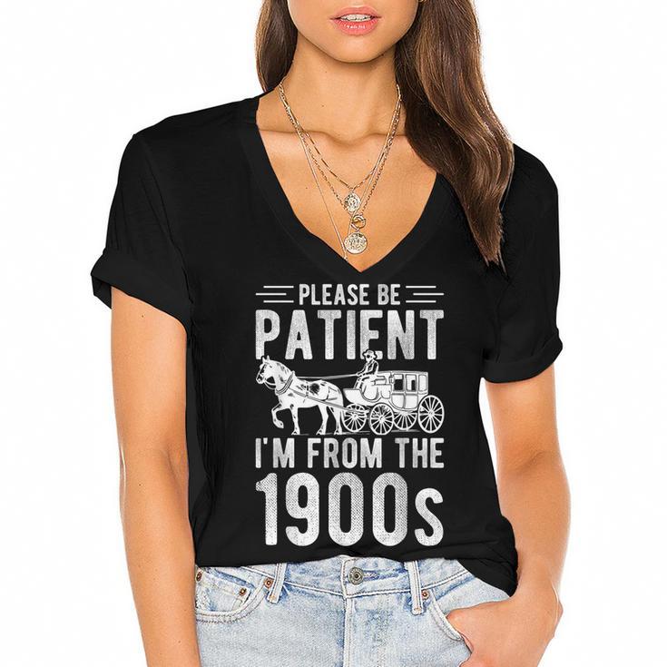 PLEASE BE PATIENT I'M FROM THE 1900s Vintage 1900s Retro Women's Jersey Short Sleeve Deep V-Neck Tshirt				