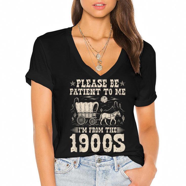 Please Be Patient To Me I'm From The 1900s Wild West Vintage Women's Jersey Short Sleeve Deep V-Neck Tshirt				