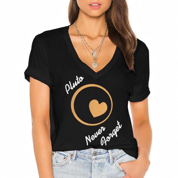 Pluto Never Forget Space Nostalgia Planetary Humor Women's Jersey Short Sleeve Deep V-Neck Tshirt				
