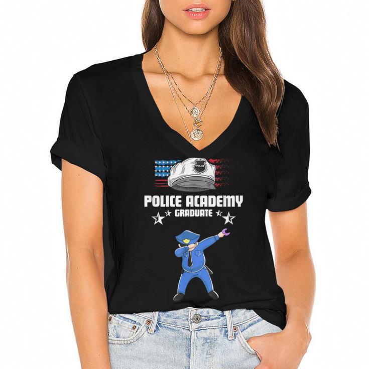 Police Academy Graduate Shirt Police Academy Graduation Gift Women's Jersey Short Sleeve Deep V-Neck Tshirt				