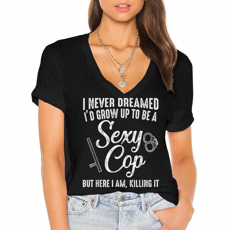 Police Officer Police Graduation Cop Birthday Women's Jersey Short Sleeve Deep V-Neck Tshirt				
