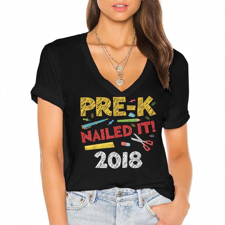 Pre-K Nailed It Class Of 2018 Graduation Women's Jersey Short Sleeve Deep V-Neck Tshirt				