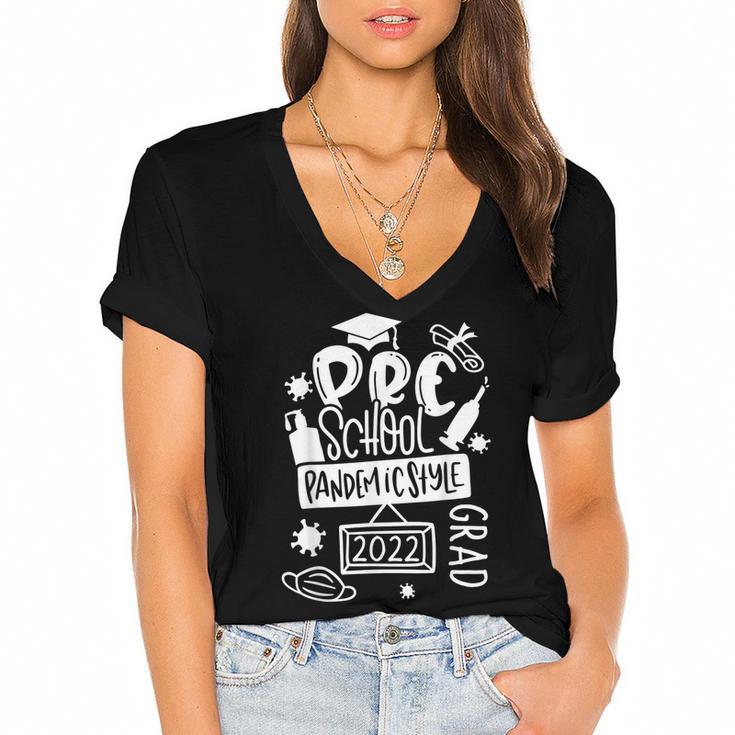 Preschool 2022 Graduate Pandemicstyle Prek3 Prek4 Graduation Women's Jersey Short Sleeve Deep V-Neck Tshirt				