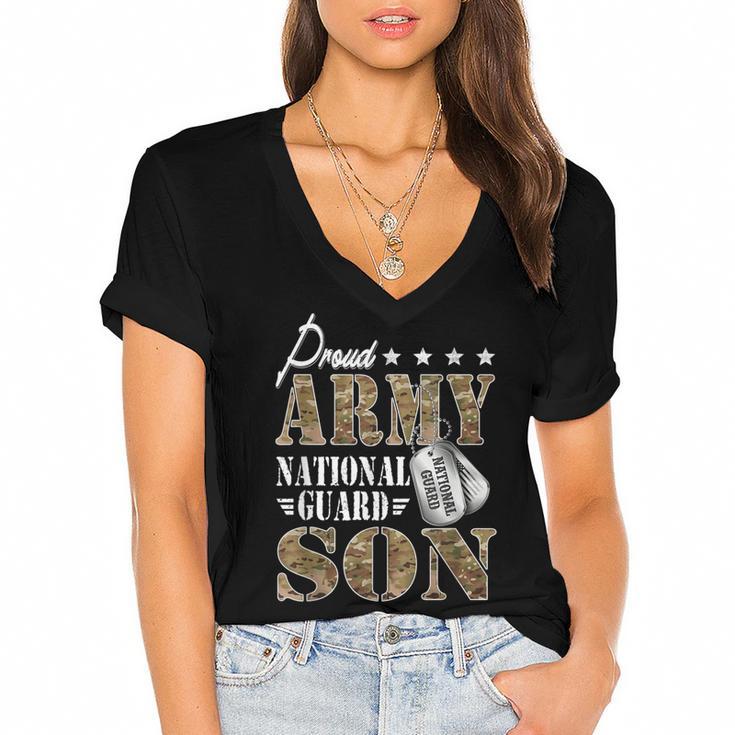 Proud Army National Guard Son National Guard Graduation Women's Jersey Short Sleeve Deep V-Neck Tshirt				