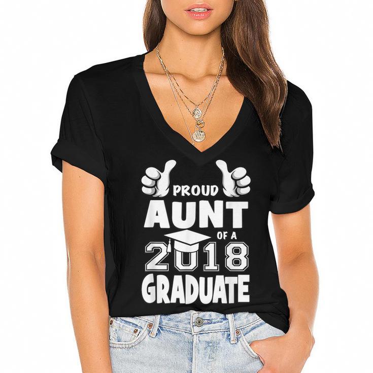 Proud Aunt Of A 2018 Graduate Senior Graduation School Shirt Women's Jersey Short Sleeve Deep V-Neck Tshirt				