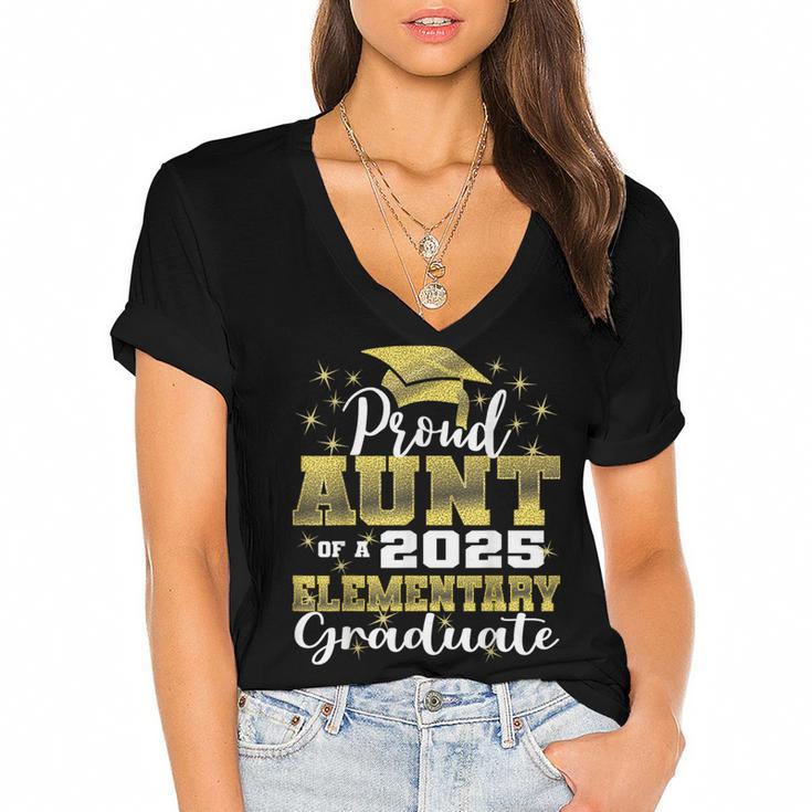 Proud Aunt Of 5th Grade Graduate 2025 Elementary Graduation Women's Jersey Short Sleeve Deep V-Neck Tshirt