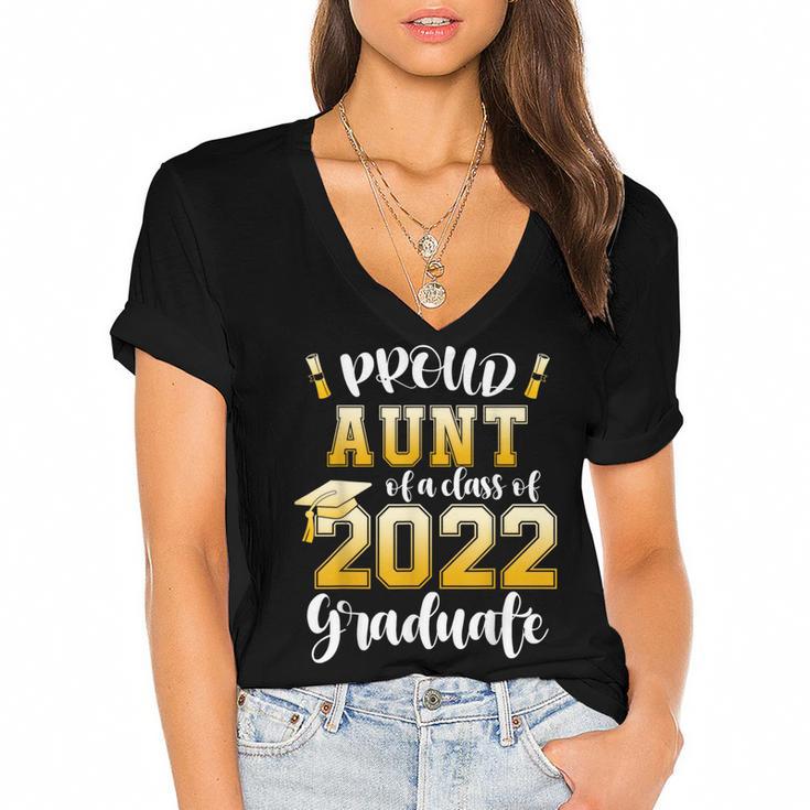 Proud Aunt Of a Class Of 2022 Graduate Graduation 2022 Women Women's Jersey Short Sleeve Deep V-Neck Tshirt				