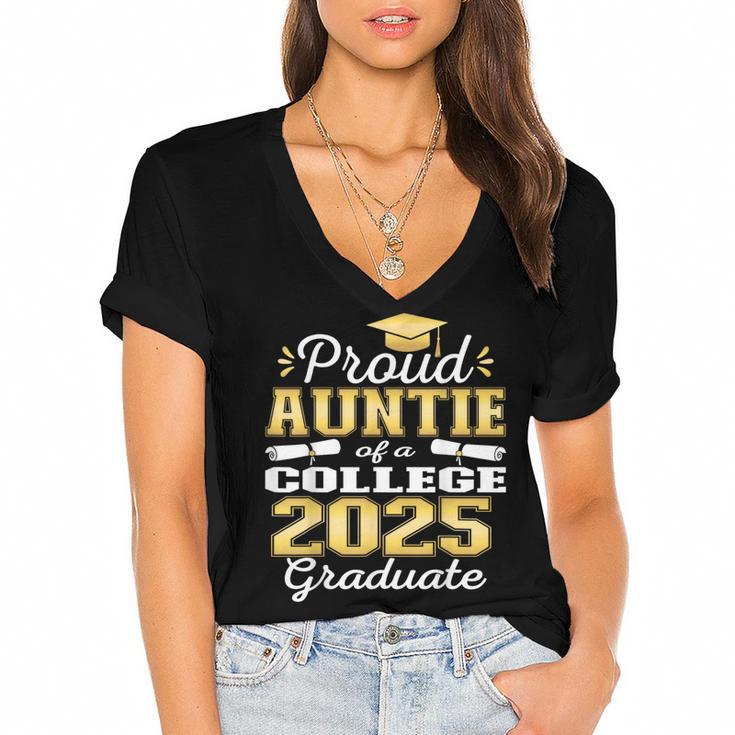 Proud Auntie Of 2025 College Graduate Family 25 Graduation Women's Jersey Short Sleeve Deep V-Neck Tshirt				