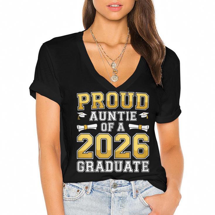 Proud Auntie Of A 2026 Graduate Shirt Class 2026 Graduation Women's Jersey Short Sleeve Deep V-Neck Tshirt				