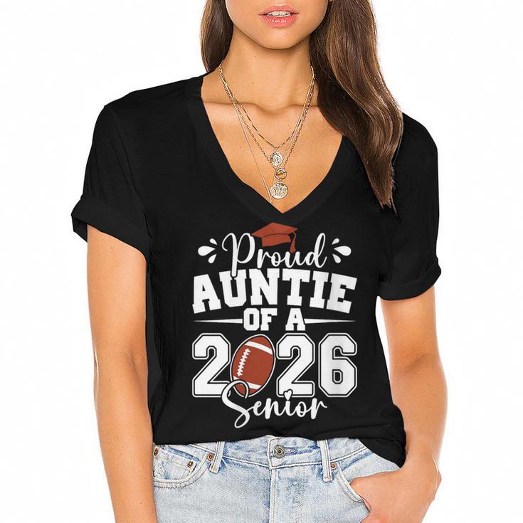Proud Auntie Of A 2026 Senior Football Graduation Family Women's Jersey Short Sleeve Deep V-Neck Tshirt				