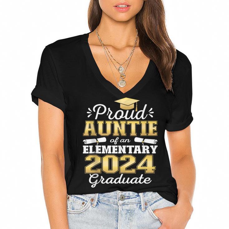 Proud Auntie Of 5th Grade Graduate 2024 Family Graduation Women's Jersey Short Sleeve Deep V-Neck Tshirt				
