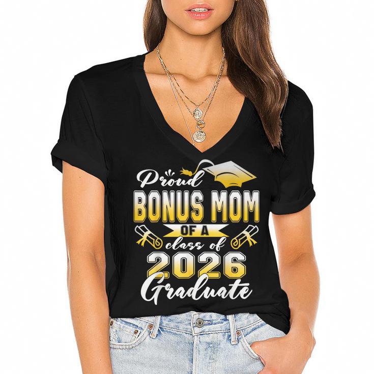 Proud Bonus Mom Of a Class Of 2026 Graduate Graduation 2026 Women's Jersey Short Sleeve Deep V-Neck Tshirt				