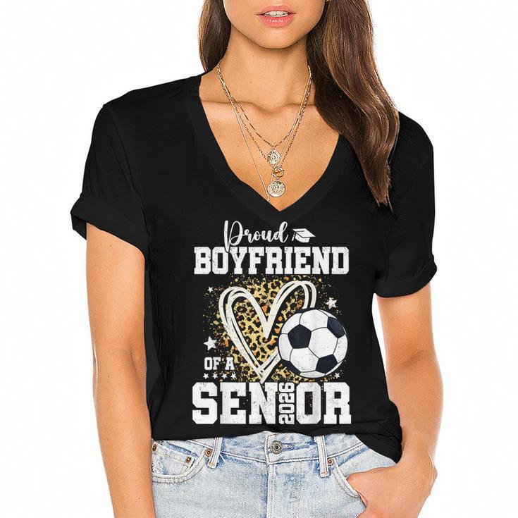 Proud Boyfriend Of A 2026 Senior Soccer Graduation Leopard Women's Jersey Short Sleeve Deep V-Neck Tshirt				