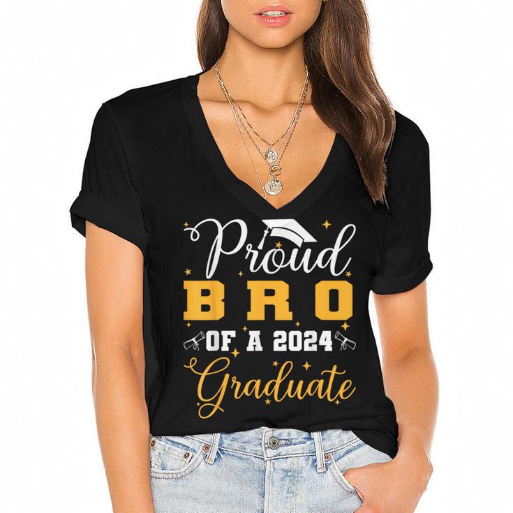 Proud Bro Of A Class Of 2024 Graduate Senior Graduation Women's Jersey Short Sleeve Deep V-Neck Tshirt				