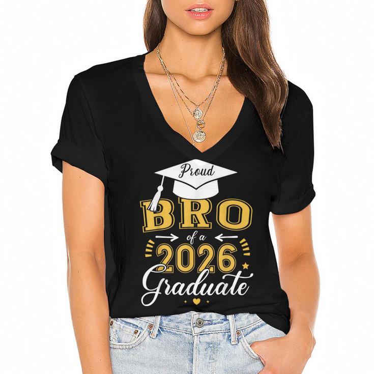 Proud Bro Of a Class Of 2026 Graduate For Graduation Women's Jersey Short Sleeve Deep V-Neck Tshirt				