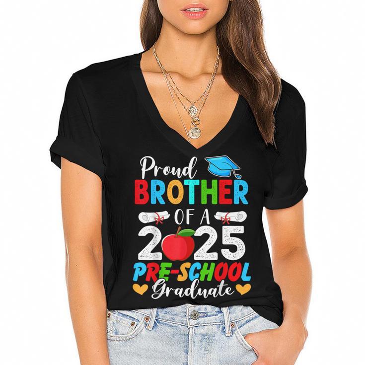Proud Brother Of a 2025 Preschool Graduate Graduation Women's Jersey Short Sleeve Deep V-Neck Tshirt				