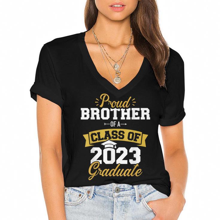 Proud Brother Of a Class Of 2023 Graduate Senior Graduation Women's Jersey Short Sleeve Deep V-Neck Tshirt				