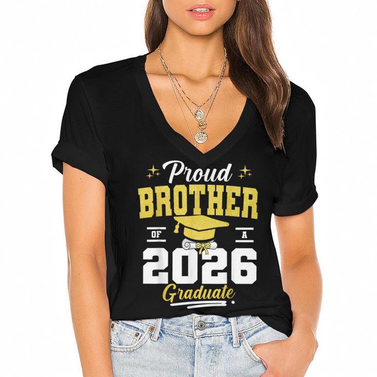 Proud Brother Of a Class Of 2026 Graduate Senior Graduation Women's Jersey Short Sleeve Deep V-Neck Tshirt				
