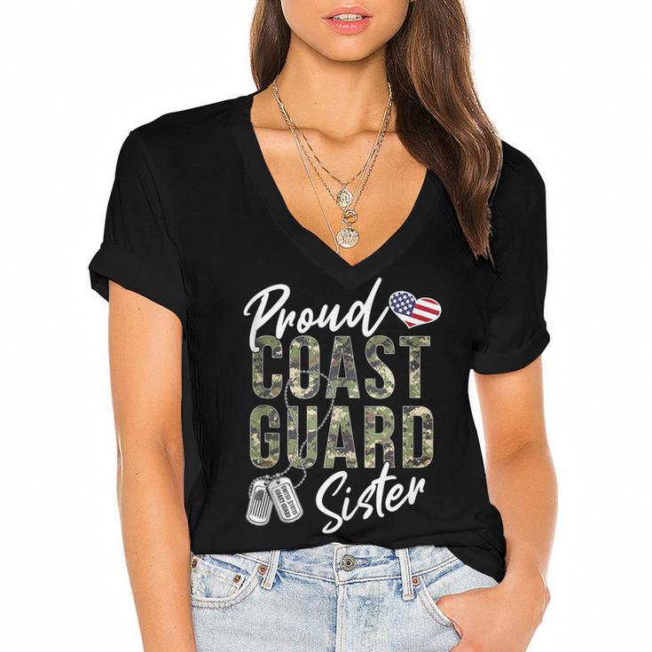 Proud Coast Guard Sister US Coast Guard Graduation Sister Women's Jersey Short Sleeve Deep V-Neck Tshirt				