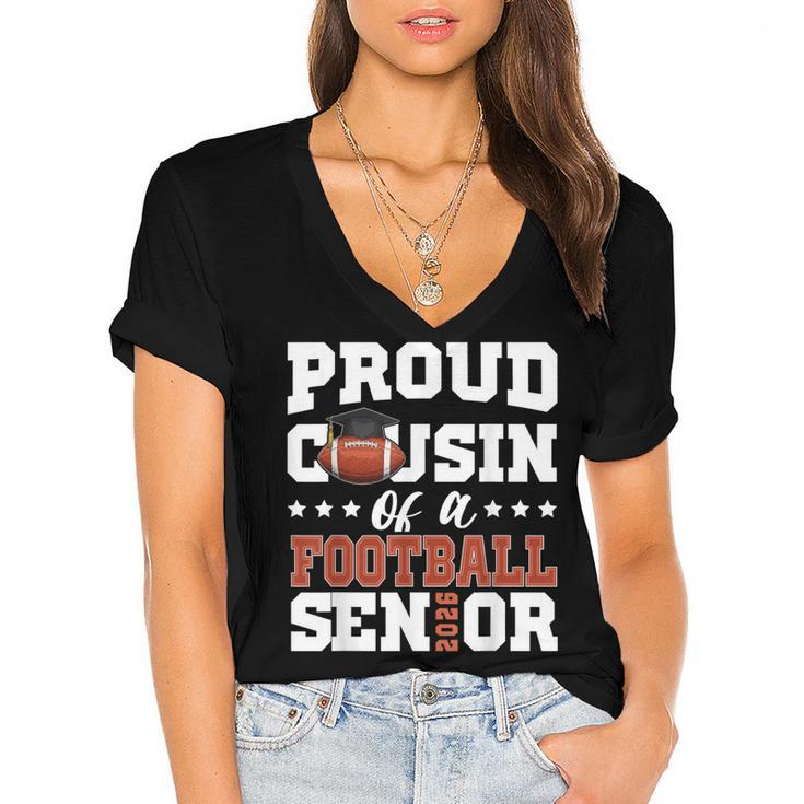 Proud Cousin Of a Football Senior 2026 Graduation Gifts Women's Jersey Short Sleeve Deep V-Neck Tshirt				