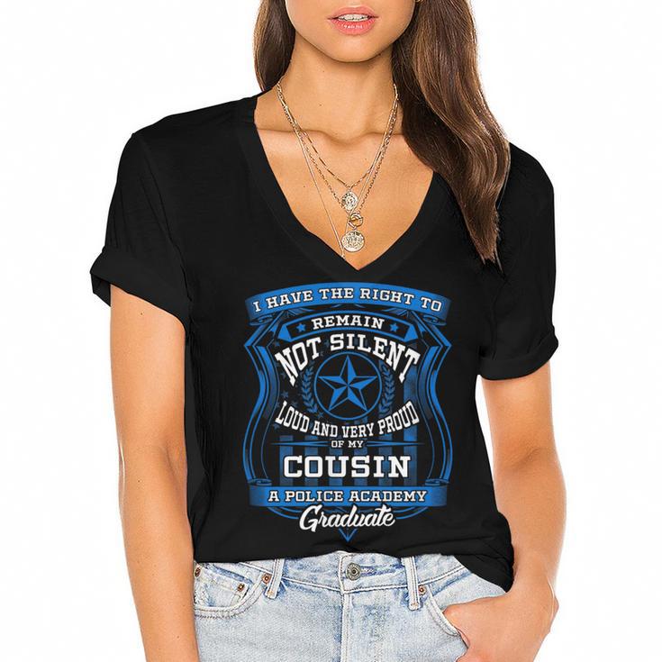 Proud Of Cousin Police Academy Graduation Shirt Women's Jersey Short Sleeve Deep V-Neck Tshirt				