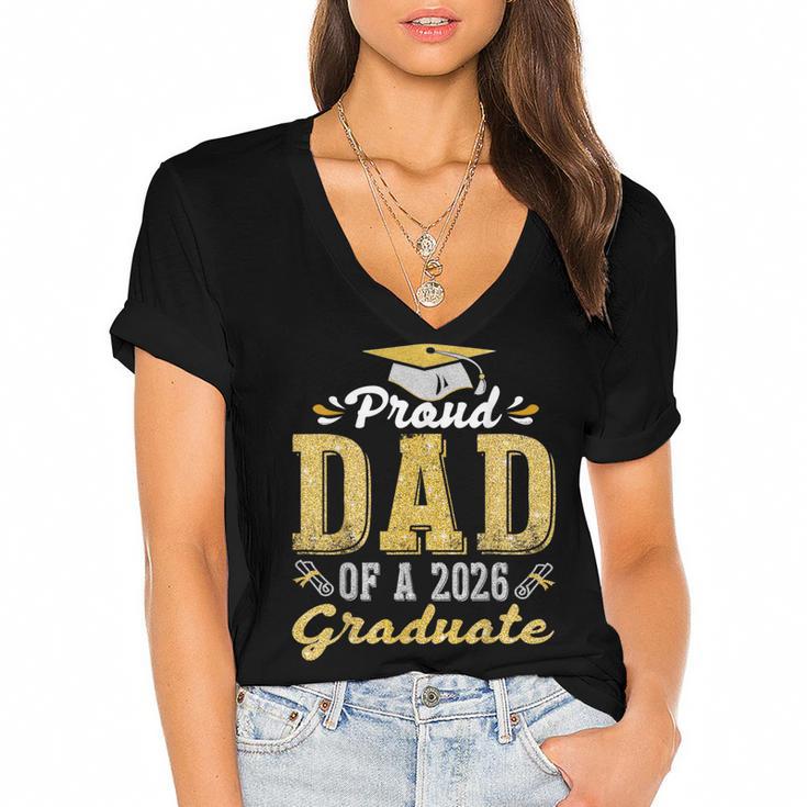 Proud DAD Of a 2026 Graduate Class Senior Graduation Women's Jersey Short Sleeve Deep V-Neck Tshirt				