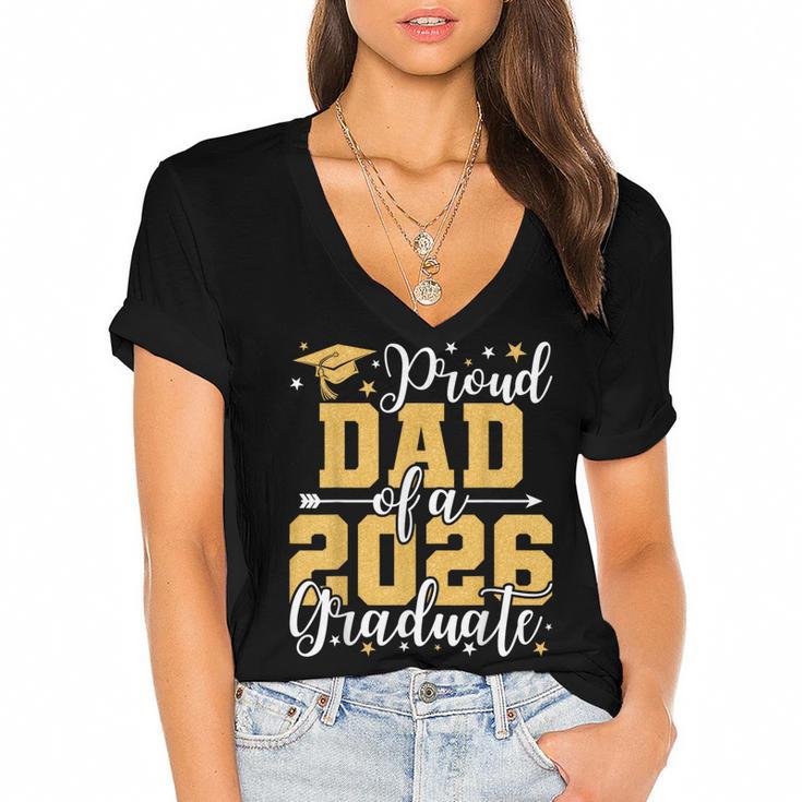 Proud Dad Of A 2026 Graduate Senior Graduation Class Of 2026 Women's Jersey Short Sleeve Deep V-Neck Tshirt				