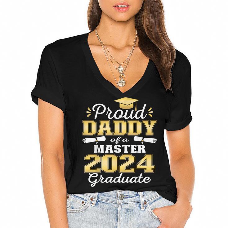 Proud Daddy Of 2024 Class Master Graduate Family Graduation Women's Jersey Short Sleeve Deep V-Neck Tshirt				