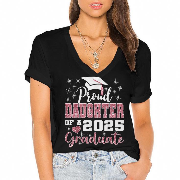 Proud Daughter Of 2025 College Graduate Family Graduation Women's Jersey Short Sleeve Deep V-Neck Tshirt				