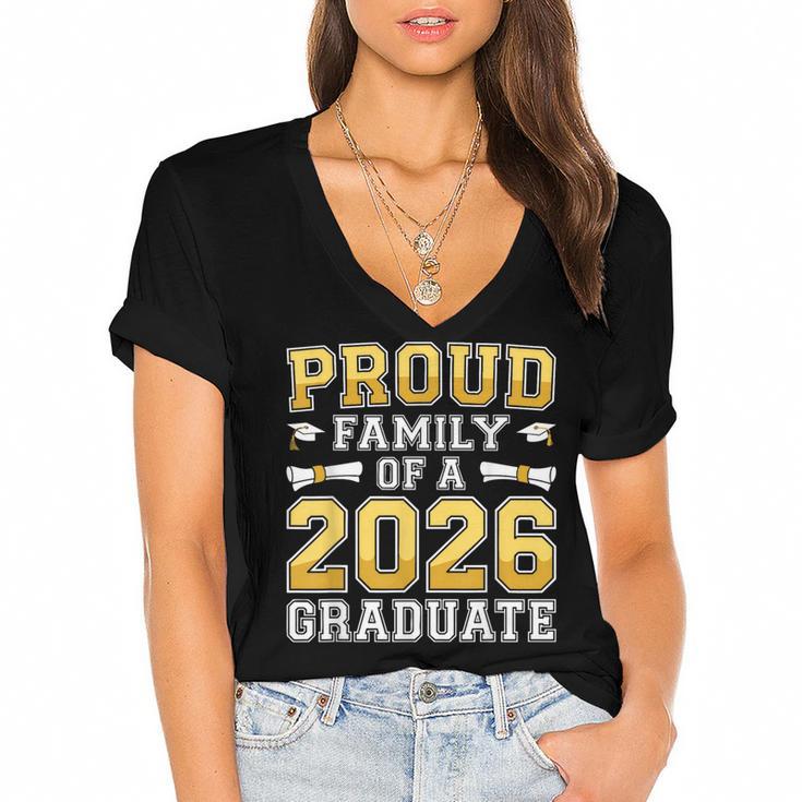 Proud Family Of A 2026 Graduate Shirt Class 2026 Graduation Women's Jersey Short Sleeve Deep V-Neck Tshirt				