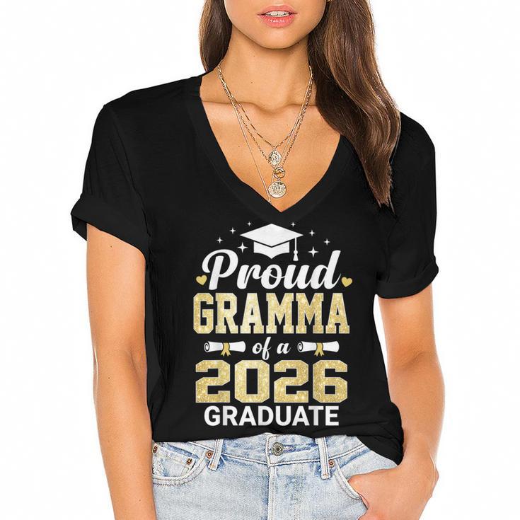 Proud Gramma Of A 2026 Graduate Class Of Graduation Women's Jersey Short Sleeve Deep V-Neck Tshirt				