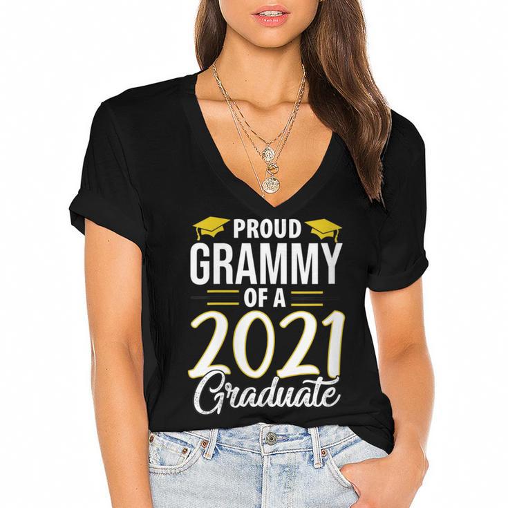 Proud Grammy Of A 2021 Graduate Graduation Clothes MBA PhD Women's Jersey Short Sleeve Deep V-Neck Tshirt				