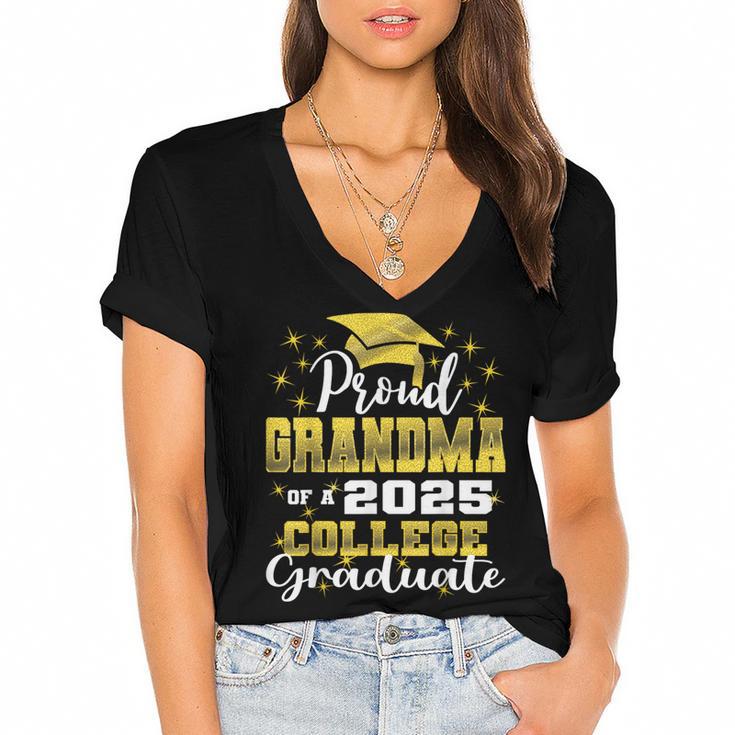 Proud Grandma Of 2025 College Graduate Family 24 Graduation Women's Jersey Short Sleeve Deep V-Neck Tshirt				