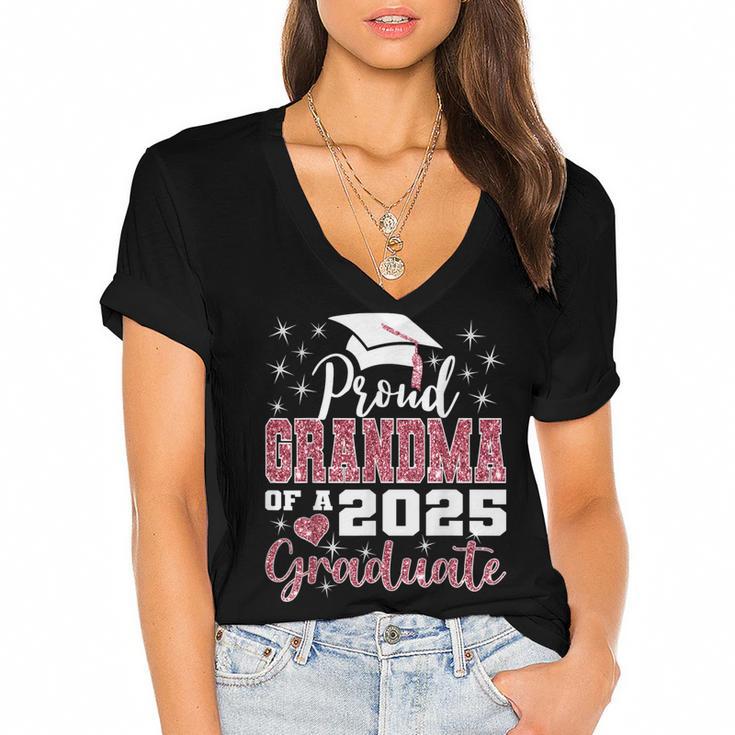 Proud Grandma Of 2025 College Graduate Family Graduation Women's Jersey Short Sleeve Deep V-Neck Tshirt				
