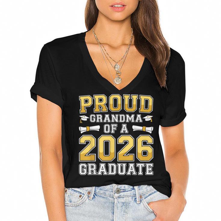 Proud Grandma Of A 2026 Graduate Shirt Class 2026 Graduation Women's Jersey Short Sleeve Deep V-Neck Tshirt				
