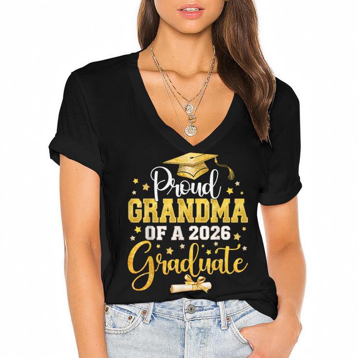 Proud Grandma Of A Class Of 2026 Graduate Senior Graduation Women's Jersey Short Sleeve Deep V-Neck Tshirt				